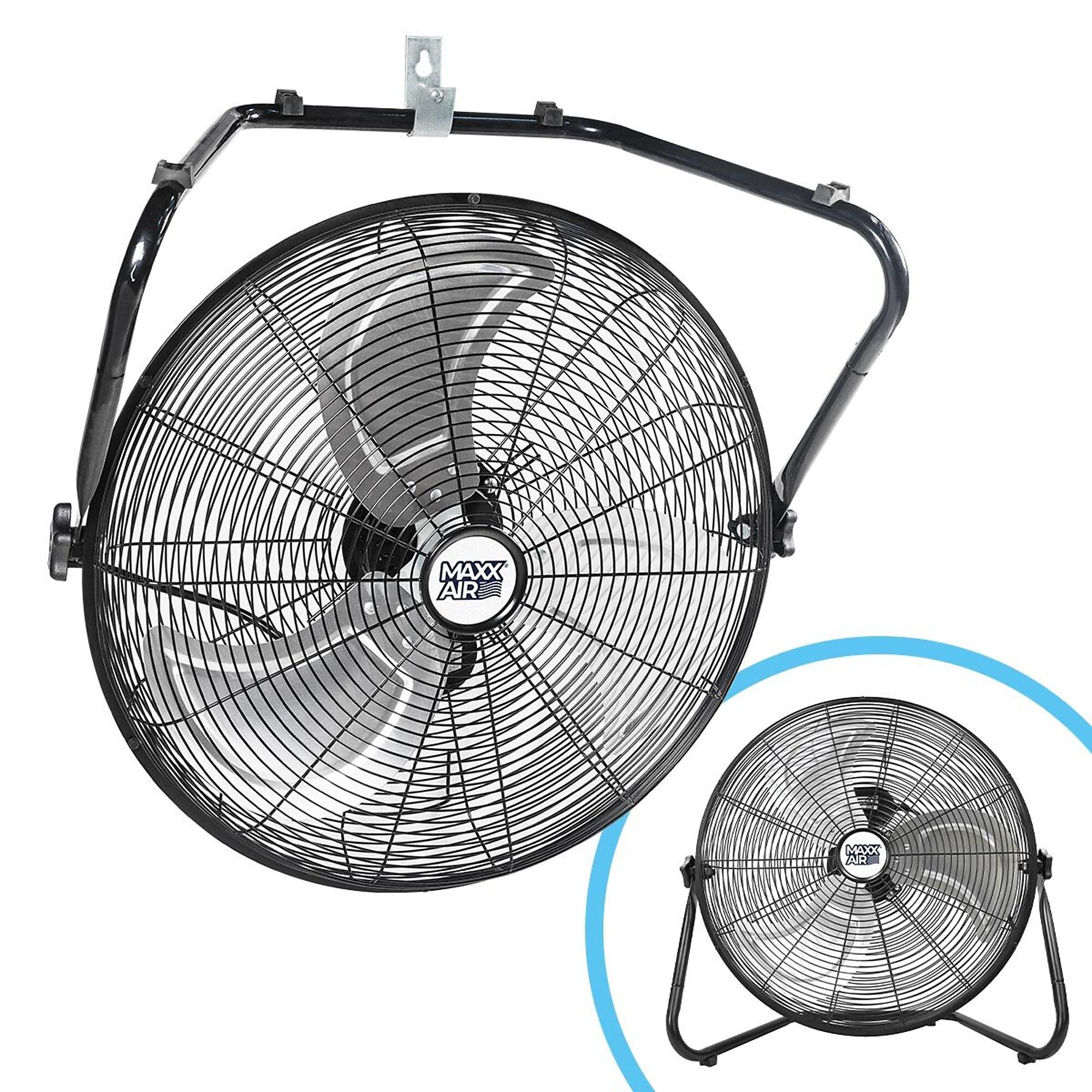 Maxx Air High Velocity Wall Mount/Floor Fan — 20in., 3-Speed, Tilting, Hanging Bracket, Model# HVWM 20